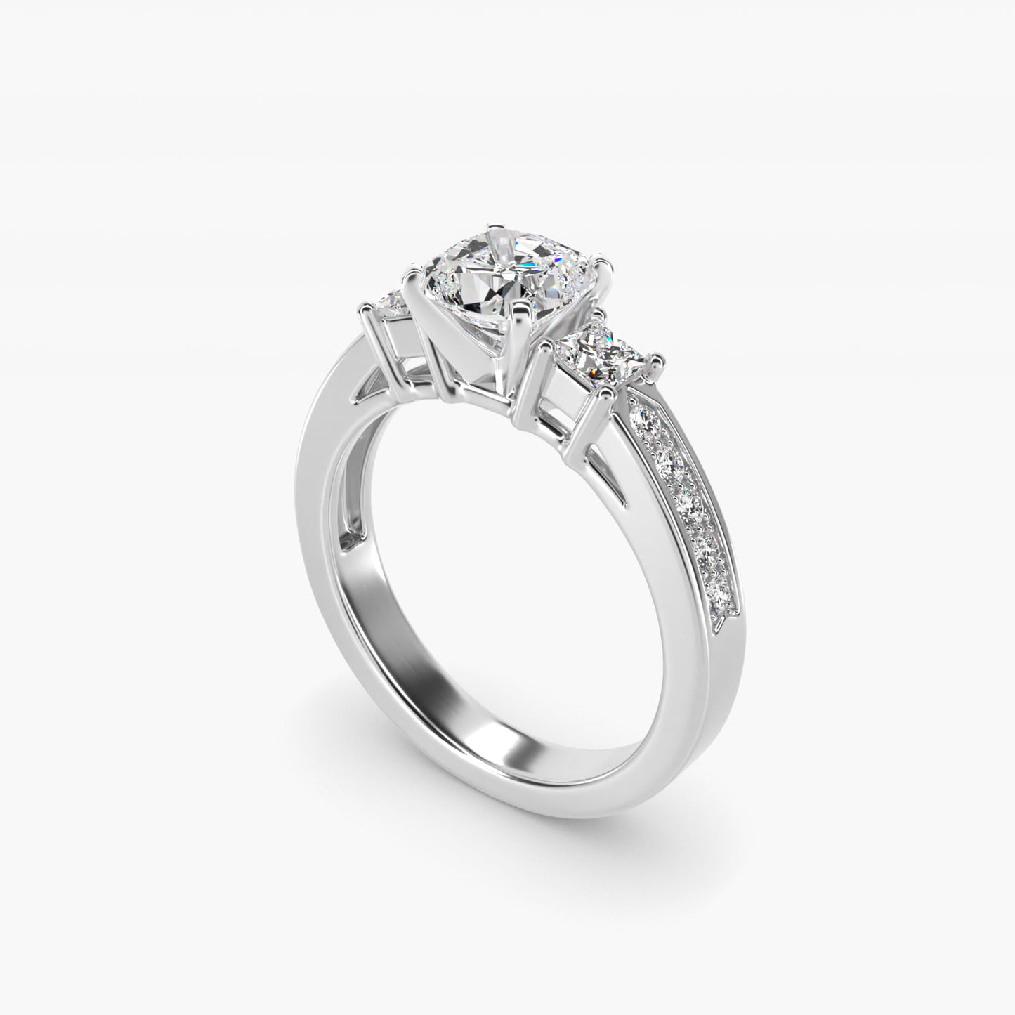 Trio Princess Cut PavŽ Diamond Engagement Ring in 14k White Gold (1/3 ct. tw.) - Cushion Center