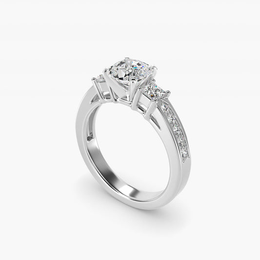Trio Princess Cut PavŽ Diamond Engagement Ring in 14k White Gold (1/3 ct. tw.) - Cushion Center