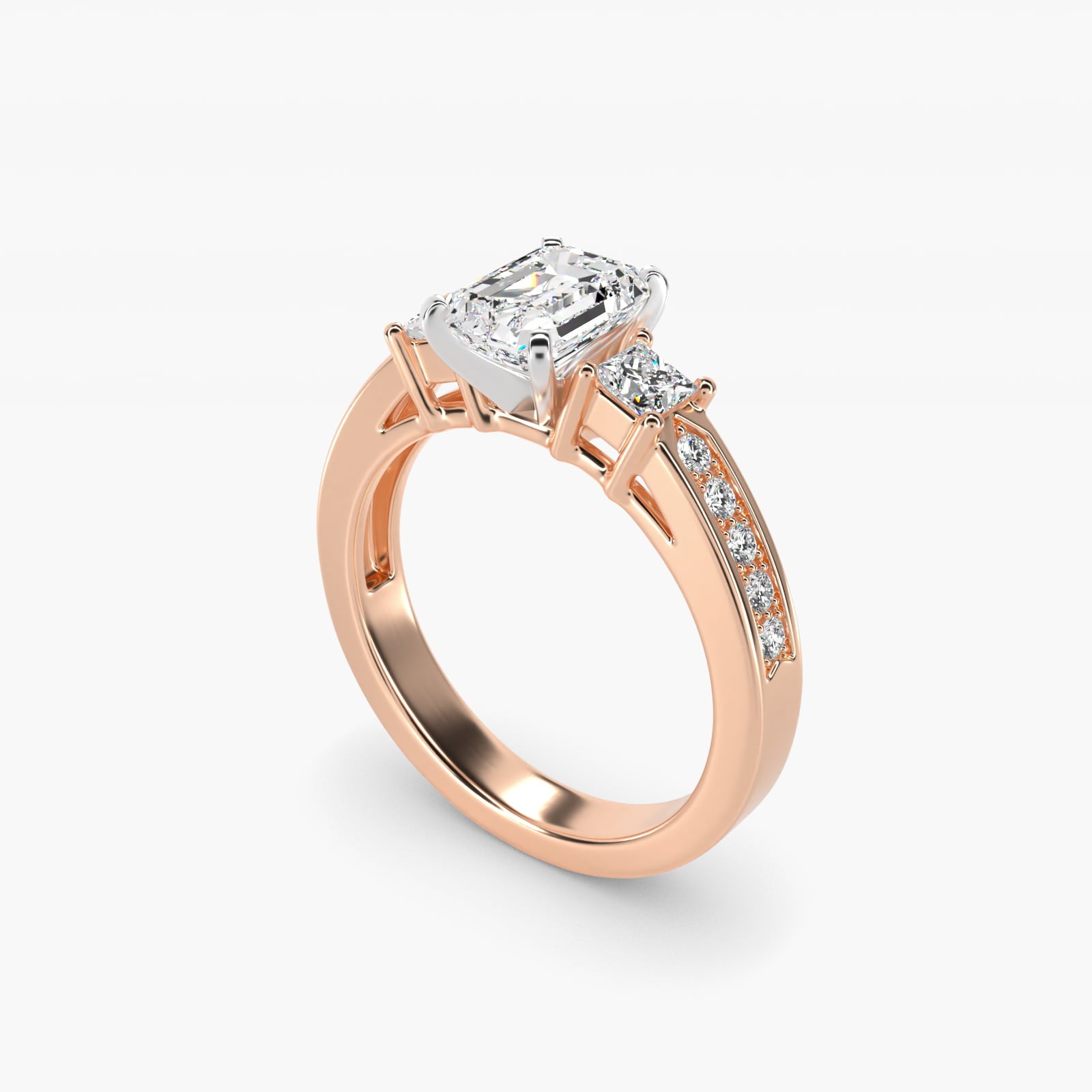 Trio Princess Cut Pav? Diamond Engagement Ring in 18k Rose Gold (1/3 ct. tw.) - Emerald Center