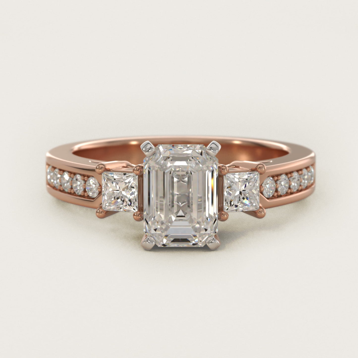 Trio Princess Cut PavŽ Diamond Engagement Ring in 14k Rose Gold (1/3 ct. tw.) - Emerald Center