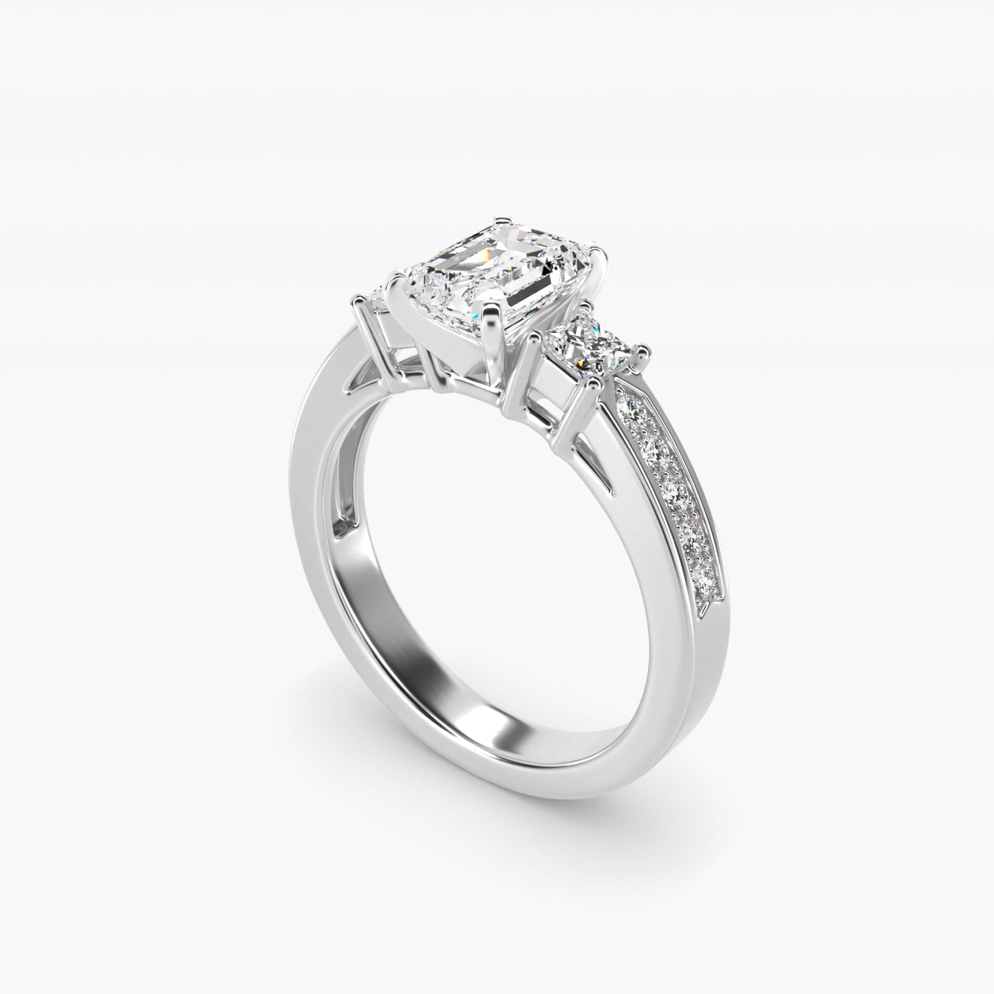 Trio Princess Cut Pav? Diamond Engagement Ring in 18k White Gold (1/3 ct. tw.) - Emerald Center