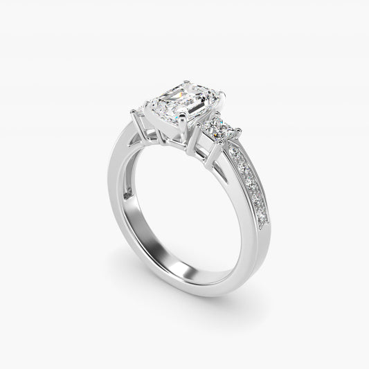 Trio Princess Cut Pav? Diamond Engagement Ring in 18k White Gold (1/3 ct. tw.) - Emerald Center