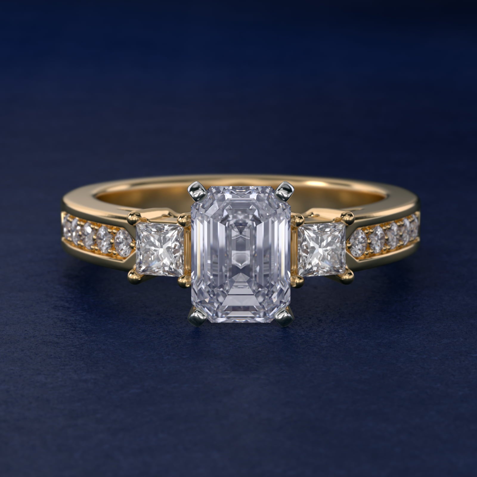 Trio Princess Cut Pav? Diamond Engagement Ring in 18k Yellow Gold (1/3 ct. tw.) - Emerald Center