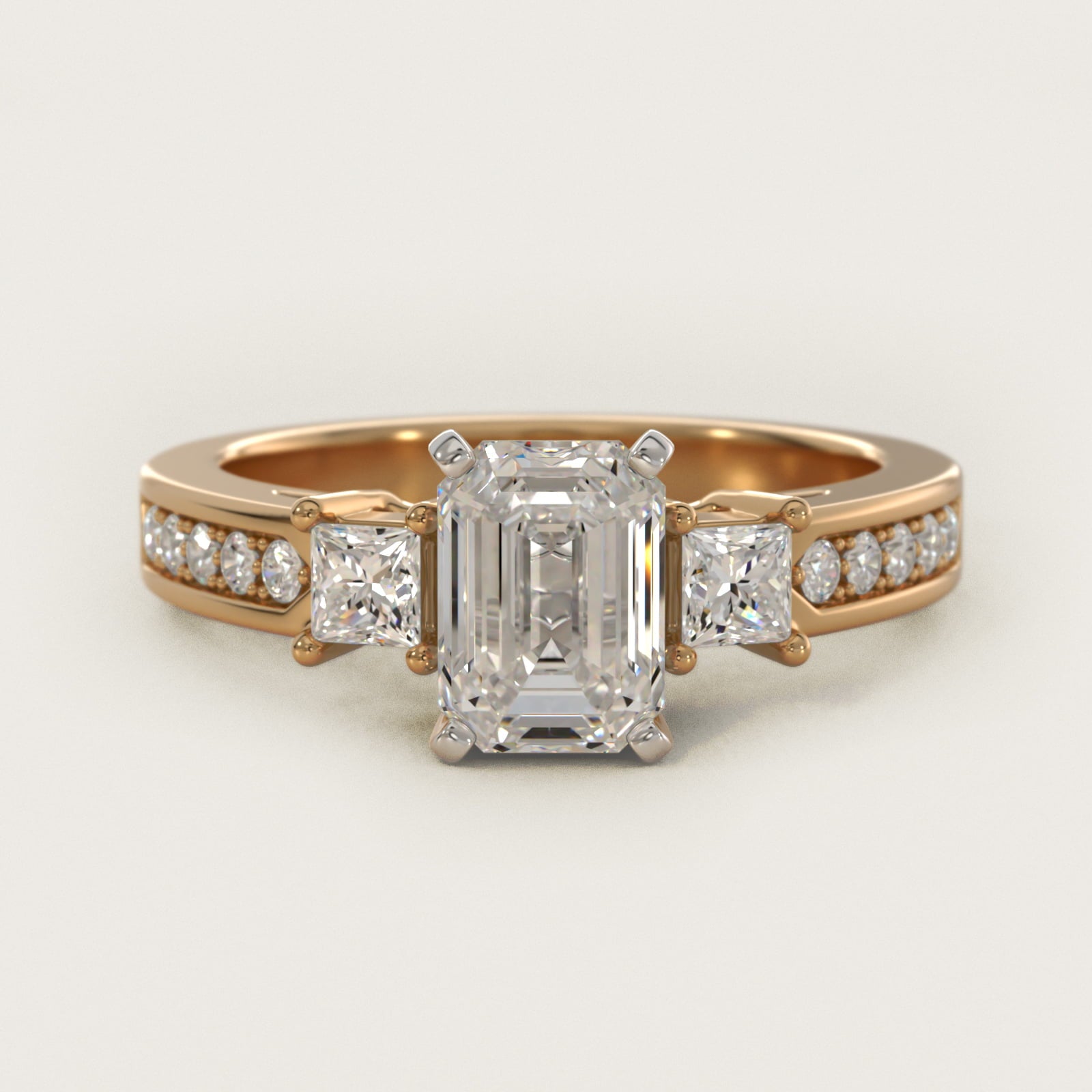 Trio Princess Cut PavŽ Diamond Engagement Ring in 14k Yellow Gold (1/3 ct. tw.) - Emerald Center