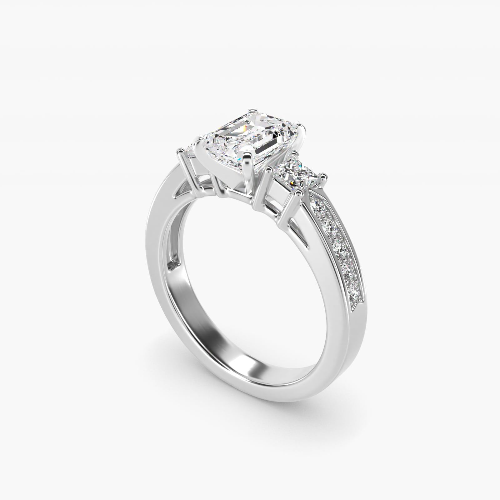 Trio Princess Cut Pav? Diamond Engagement Ring in Platinum (1/3 ct. tw.) - Emerald Center
