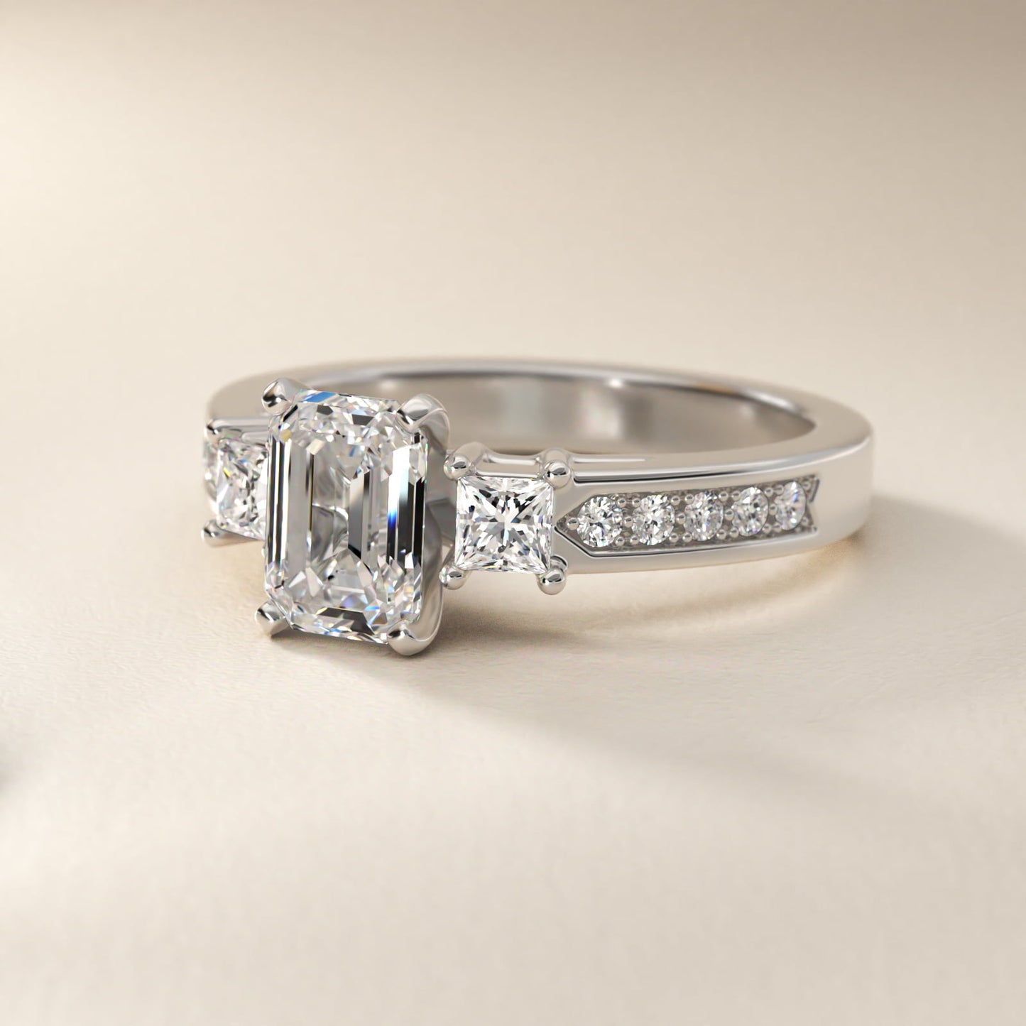 Trio Princess Cut Pav? Diamond Engagement Ring in Platinum (1/3 ct. tw.) - Emerald Center