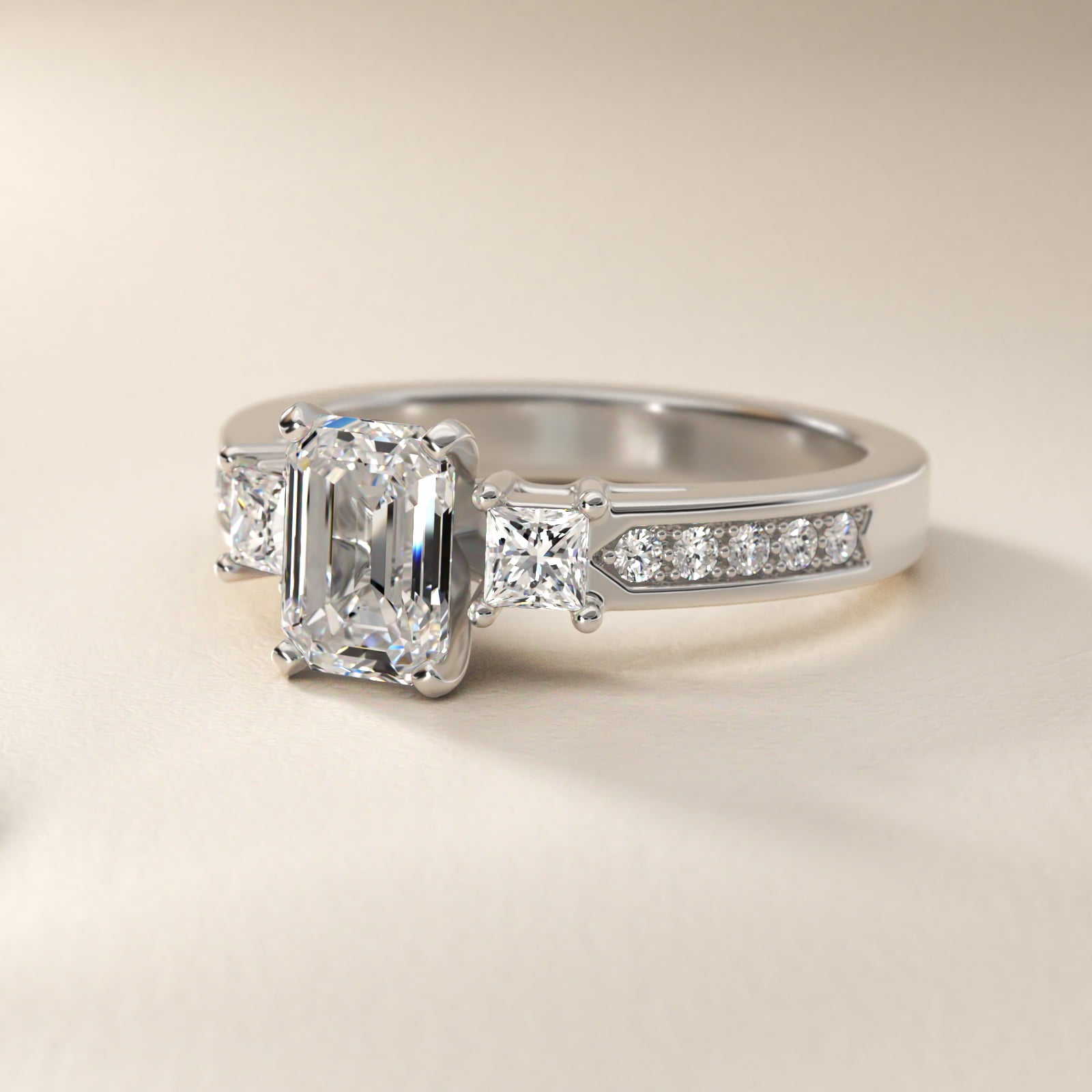 Trio Princess Cut Pav? Diamond Engagement Ring in Platinum (1/3 ct. tw.) - Emerald Center