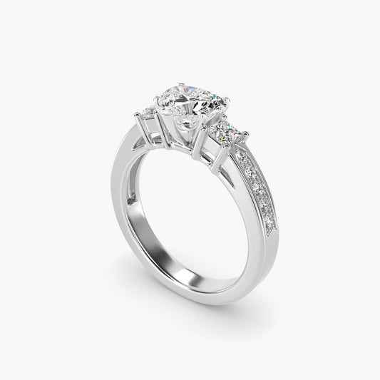 Trio Princess Cut Pav? Diamond Engagement Ring in 18k White Gold (1/3 ct. tw.) - Heart Center