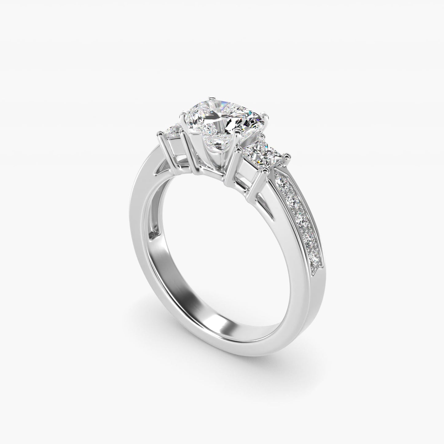Trio Princess Cut Pav? Diamond Engagement Ring in Platinum (1/3 ct. tw.) - Heart Center