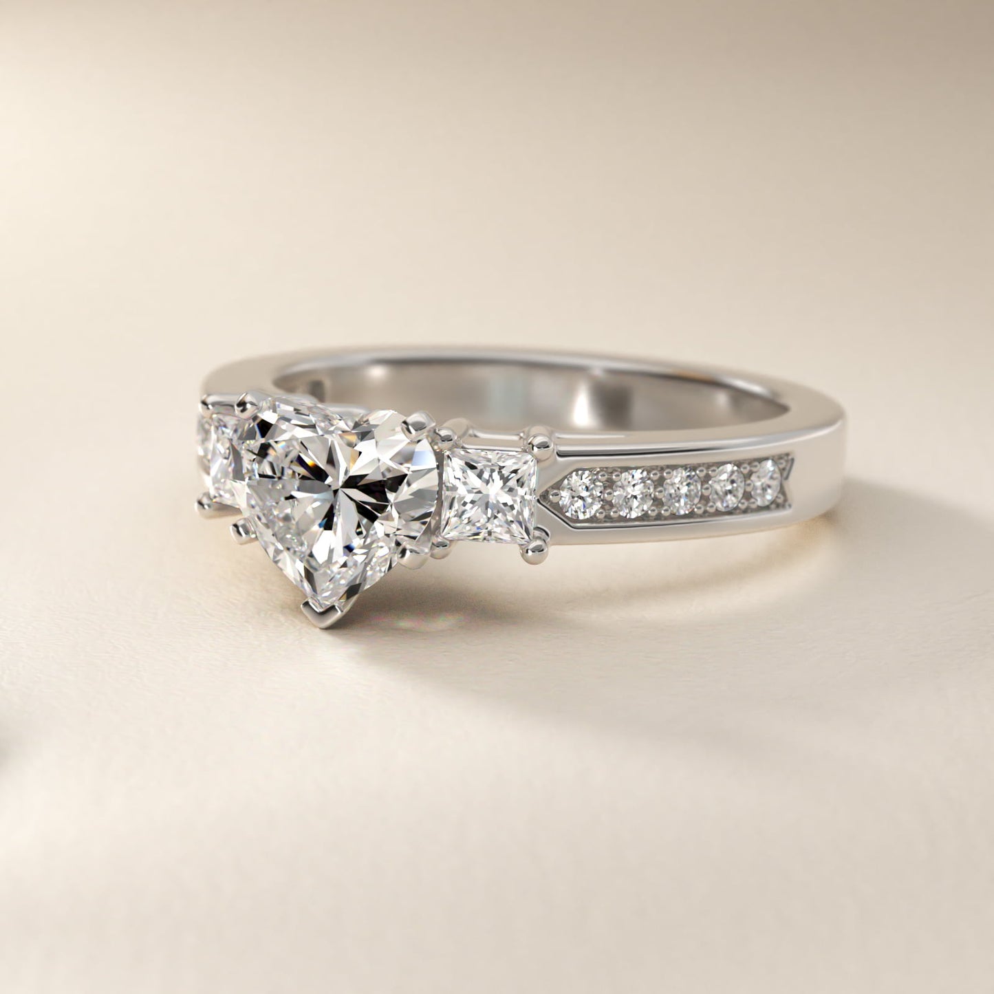 Trio Princess Cut Pav? Diamond Engagement Ring in Platinum (1/3 ct. tw.) - Heart Center