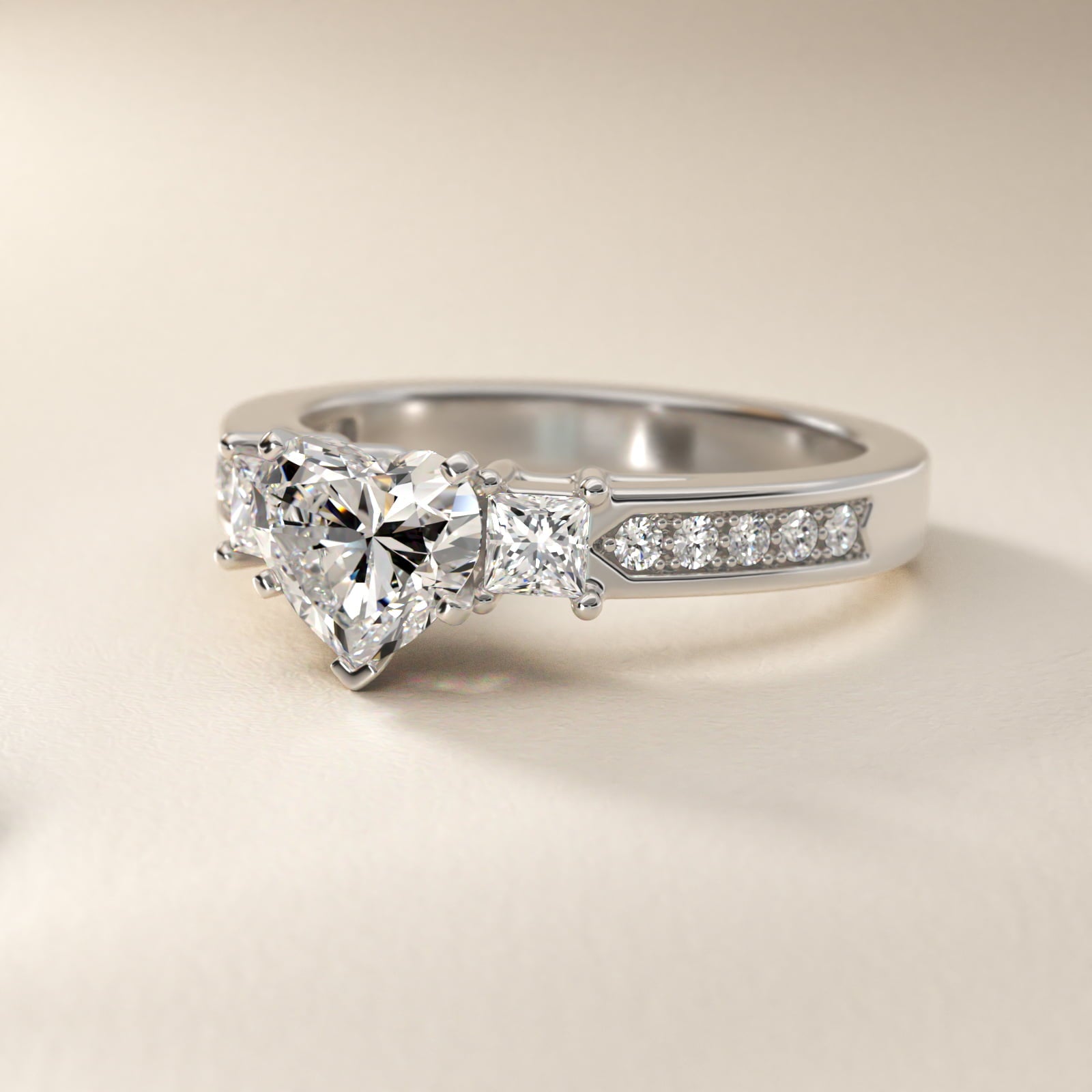 Trio Princess Cut Pav? Diamond Engagement Ring in Platinum (1/3 ct. tw.) - Heart Center