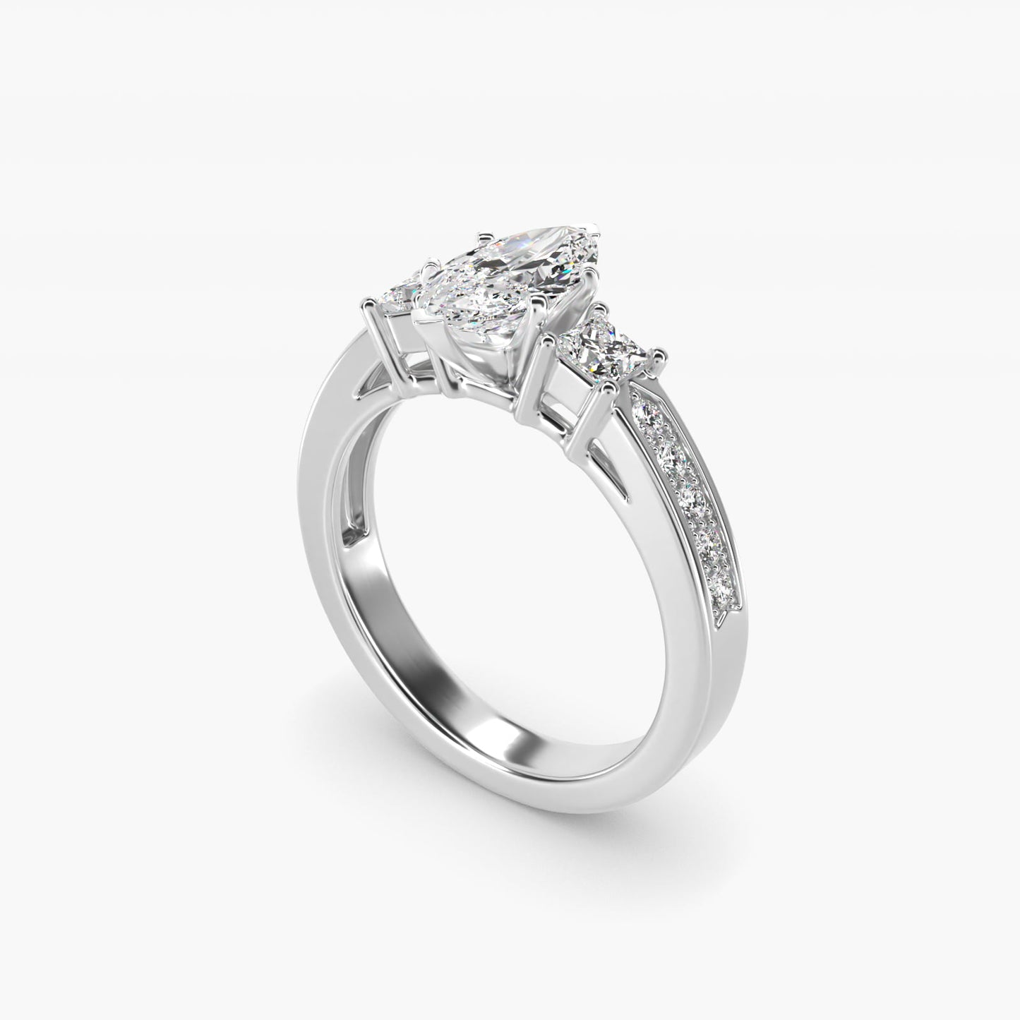 Trio Princess Cut Pav? Diamond Engagement Ring in Platinum (1/3 ct. tw.) - Marquise Center