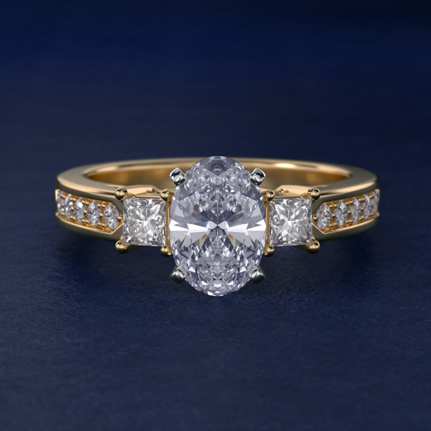 Trio Princess Cut PavŽ Diamond Engagement Ring in 14k Yellow Gold (1/3 ct. tw.) - Oval Center