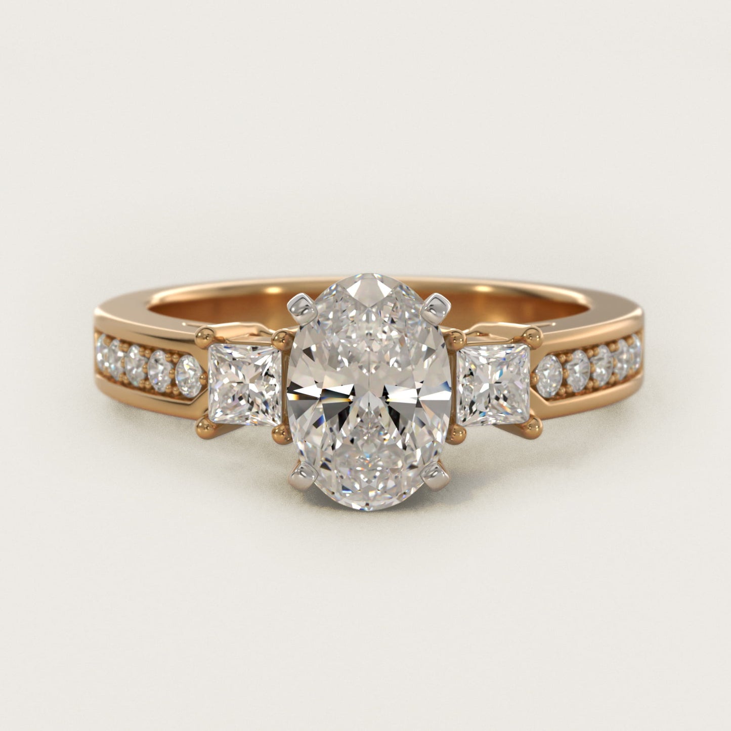 Trio Princess Cut PavŽ Diamond Engagement Ring in 14k Yellow Gold (1/3 ct. tw.) - Oval Center