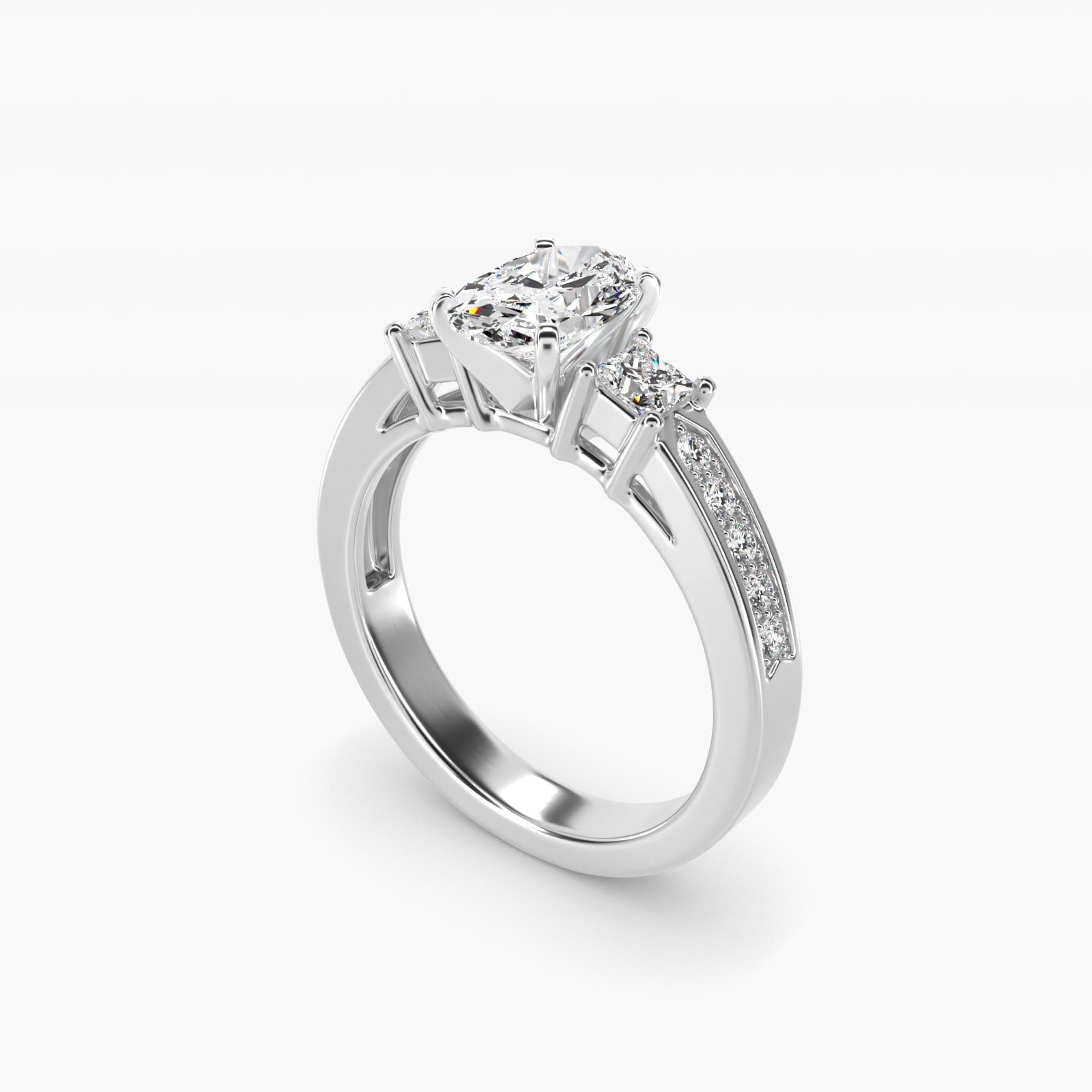 Trio Princess Cut Pav? Diamond Engagement Ring in Platinum (1/3 ct. tw.) - Oval Center