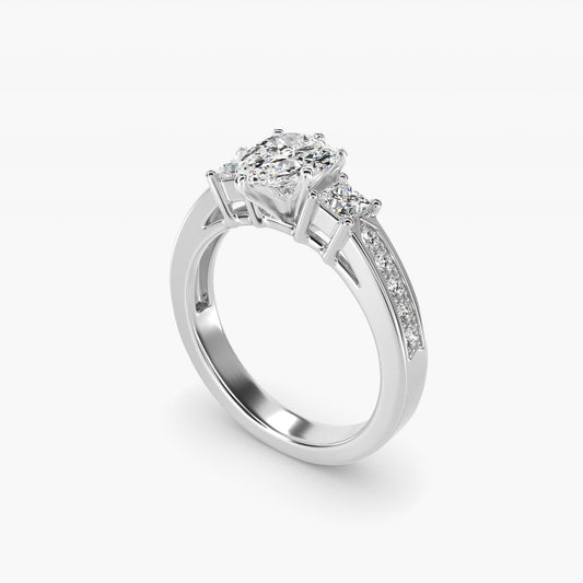 Trio Princess Cut PavŽ Diamond Engagement Ring in 14k White Gold (1/3 ct. tw.) - Pear Center