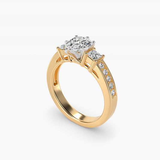 Trio Princess Cut Pav? Diamond Engagement Ring in 18k Yellow Gold (1/3 ct. tw.) - Pear Center