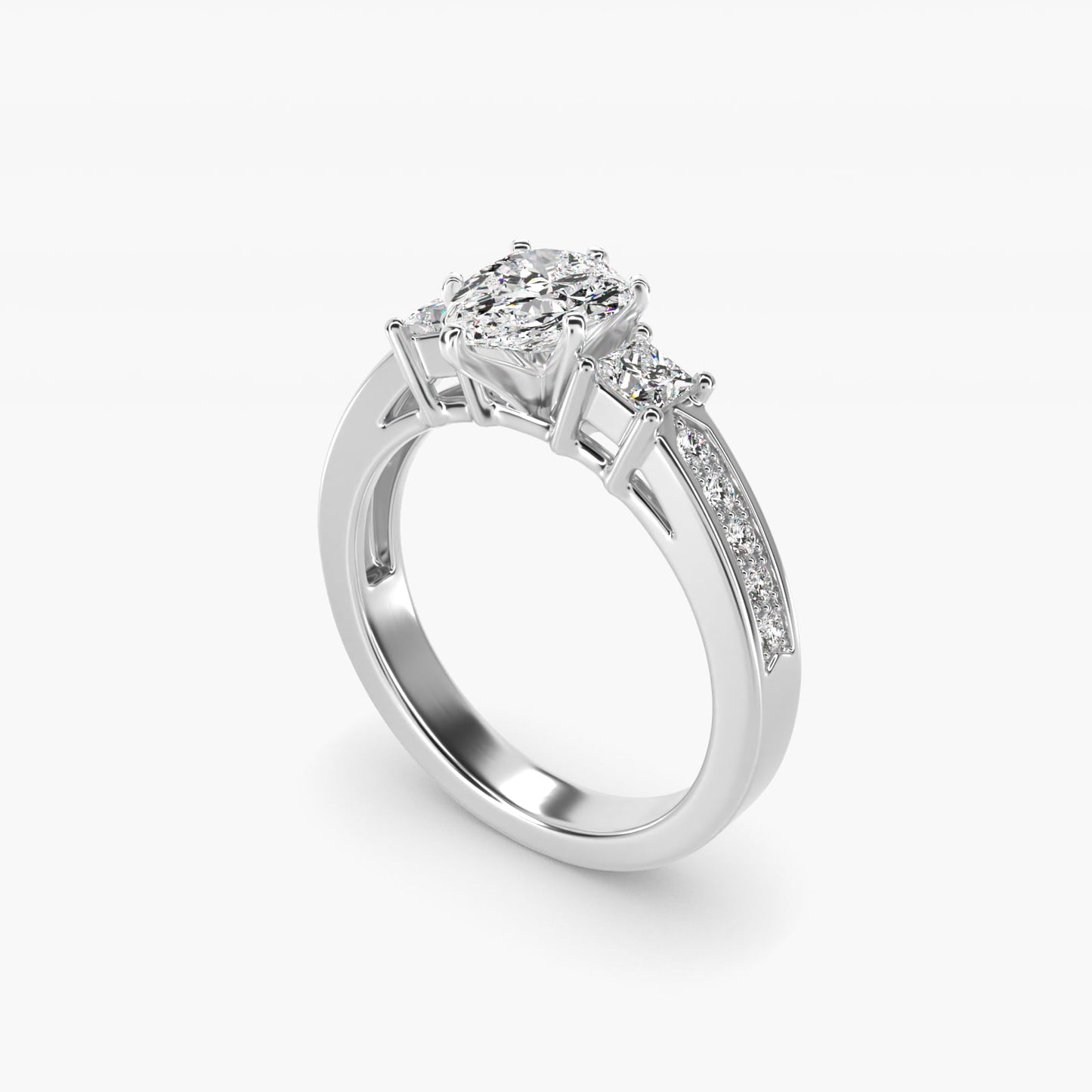 Trio Princess Cut Pav? Diamond Engagement Ring in Platinum (1/3 ct. tw.) - Pear Center