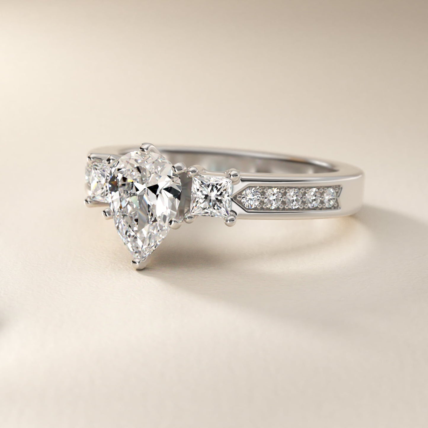 Trio Princess Cut Pav? Diamond Engagement Ring in Platinum (1/3 ct. tw.) - Pear Center