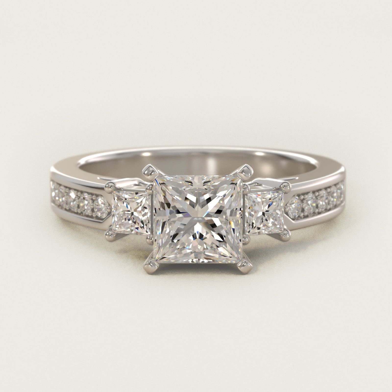 Trio Princess Cut Pav? Diamond Engagement Ring in Platinum (1/3 ct. tw.) - Princess Center