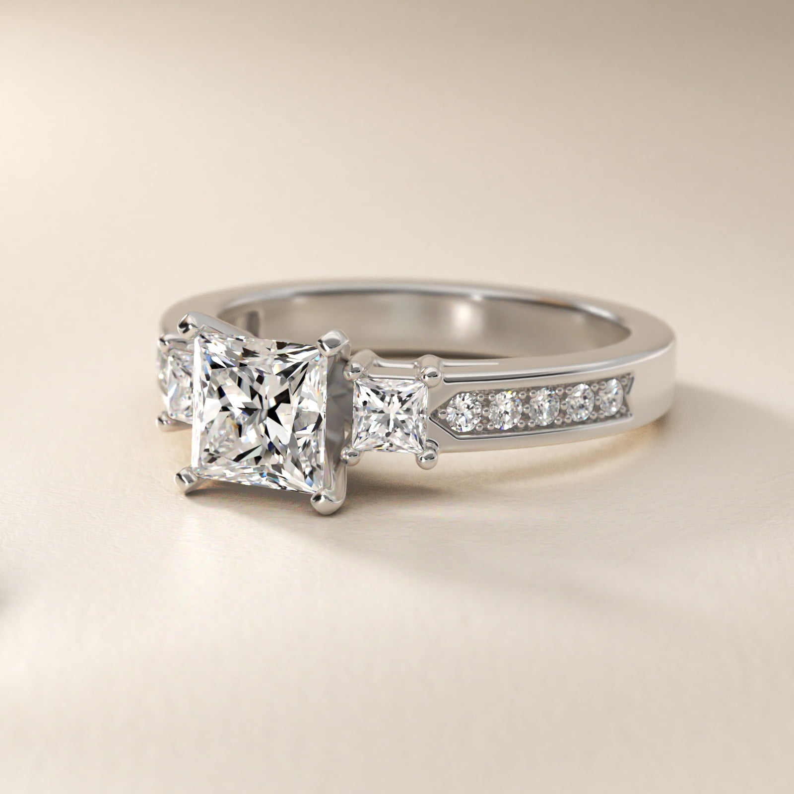 Trio Princess Cut Pav? Diamond Engagement Ring in Platinum (1/3 ct. tw.) - Princess Center