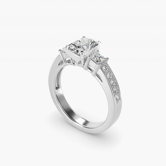 Trio Princess Cut PavŽ Diamond Engagement Ring in 14k White Gold (1/3 ct. tw.) - Radiant Center