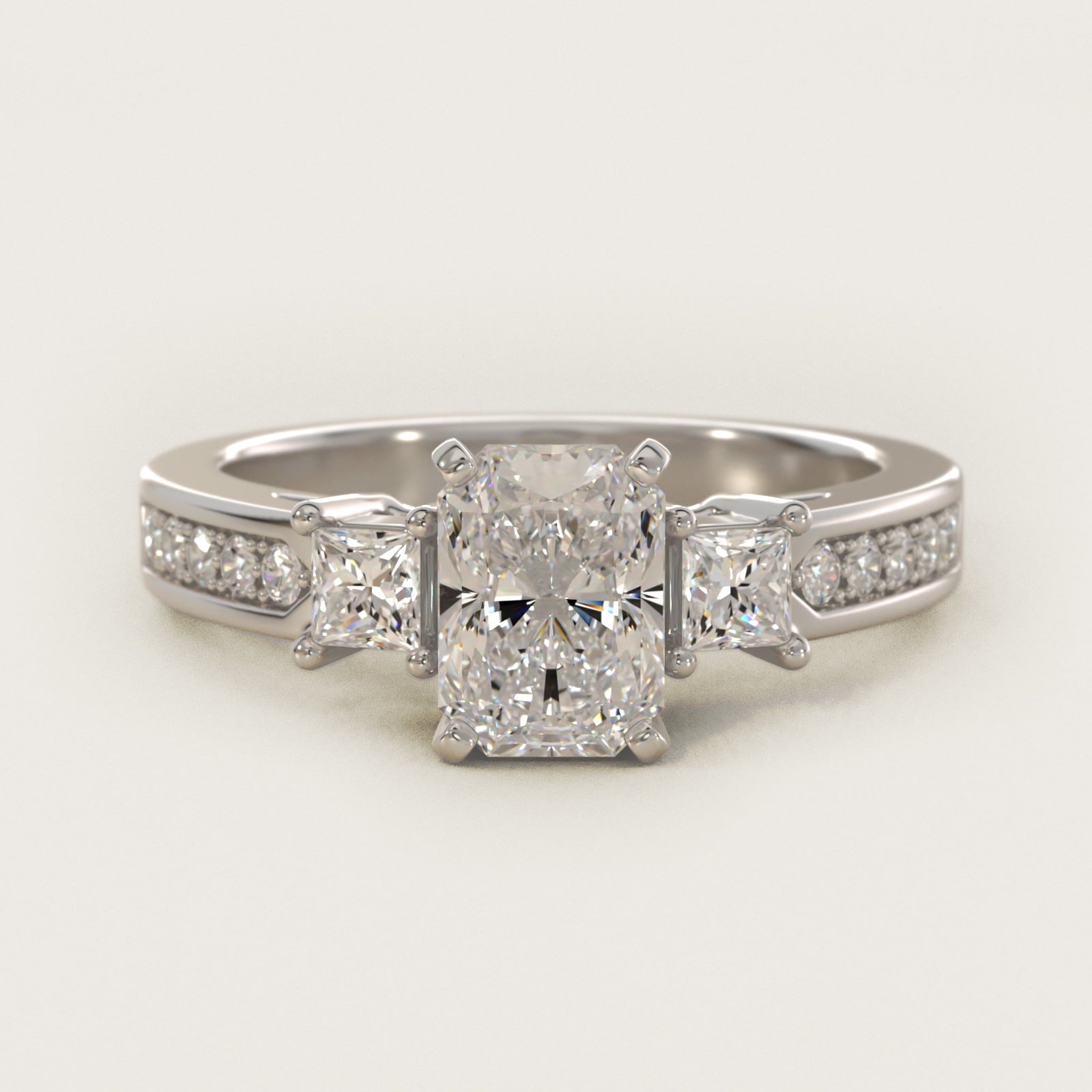 Trio Princess Cut PavŽ Diamond Engagement Ring in 14k White Gold (1/3 ct. tw.) - Radiant Center