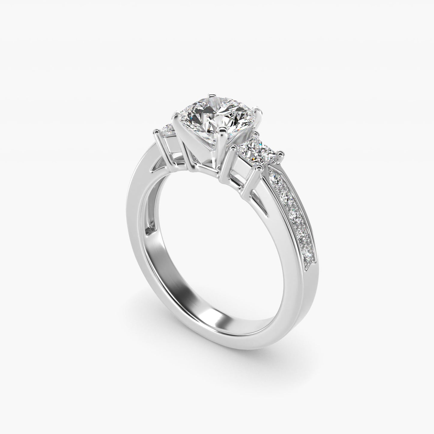 Trio Princess Cut Pav? Diamond Engagement Ring in Platinum (1/3 ct. tw.) - Round Center