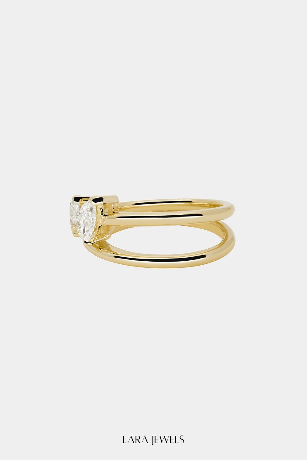 Triple Pear Diamond Ring 18K Yellow Gold - Back view