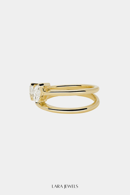 Triple Pear Diamond Ring 18K Yellow Gold - Back view