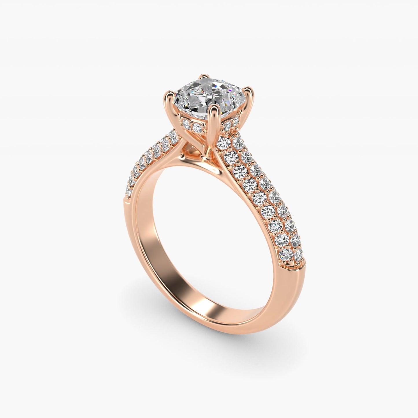 Triple Row Pav? Cathedral Diamond Engagement Ring In 18k Rose Gold By James Allen - Cushion Center