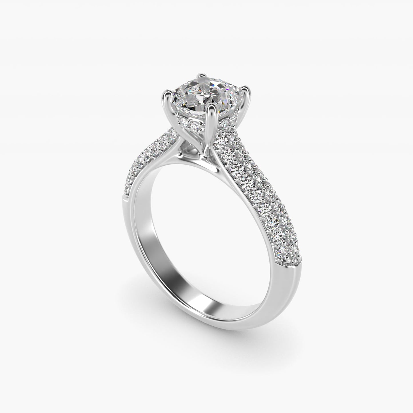 Triple Row Pav? Cathedral Diamond Engagement Ring In 18k White Gold By James Allen - Cushion Center