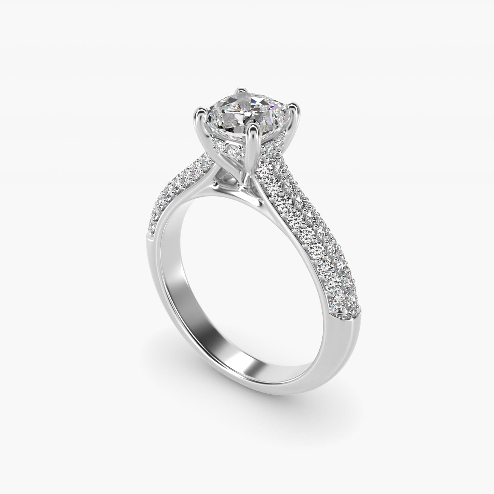 Triple Row Pav? Cathedral Diamond Engagement Ring In 18k White Gold By James Allen - Cushion Center