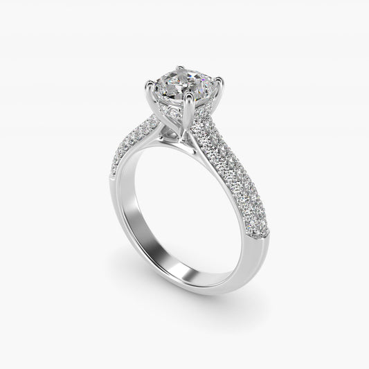 Triple Row Pav? Cathedral Diamond Engagement Ring In 18k White Gold By James Allen - Cushion Center