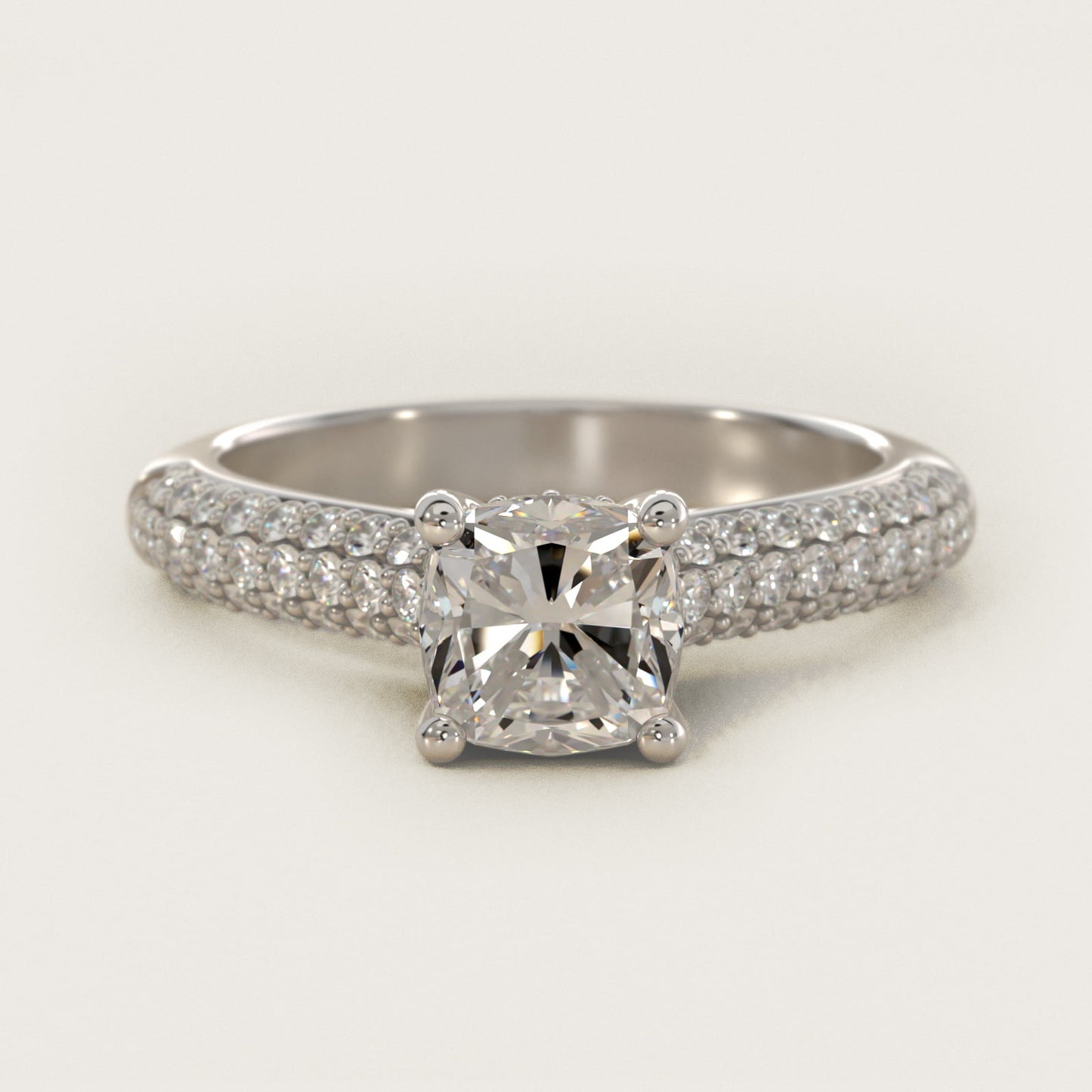 Triple Row PavŽ Cathedral Diamond Engagement Ring In 14K White Gold By James Allen - Cushion Center