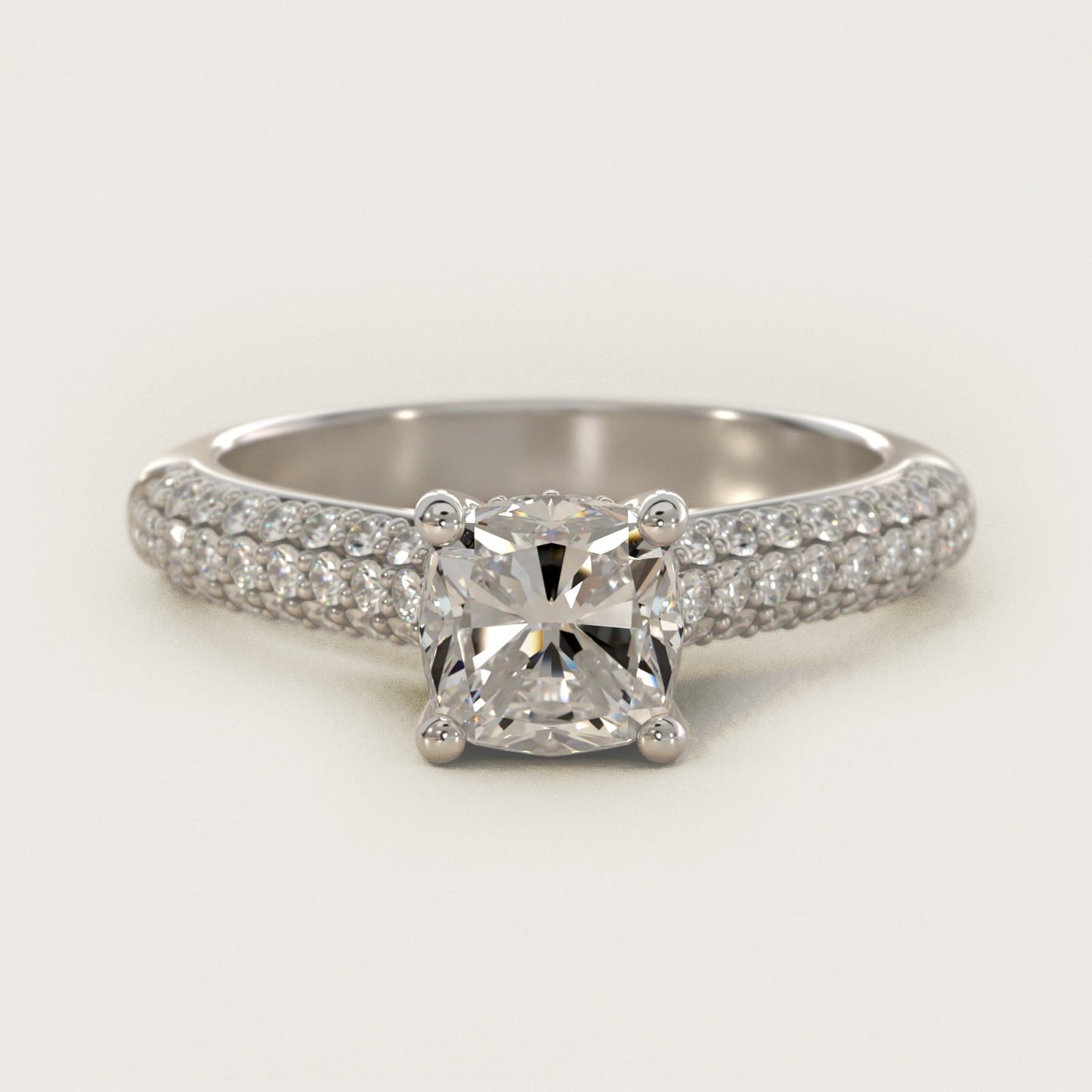 Triple Row Pav? Cathedral Diamond Engagement Ring In 18k White Gold By James Allen - Cushion Center