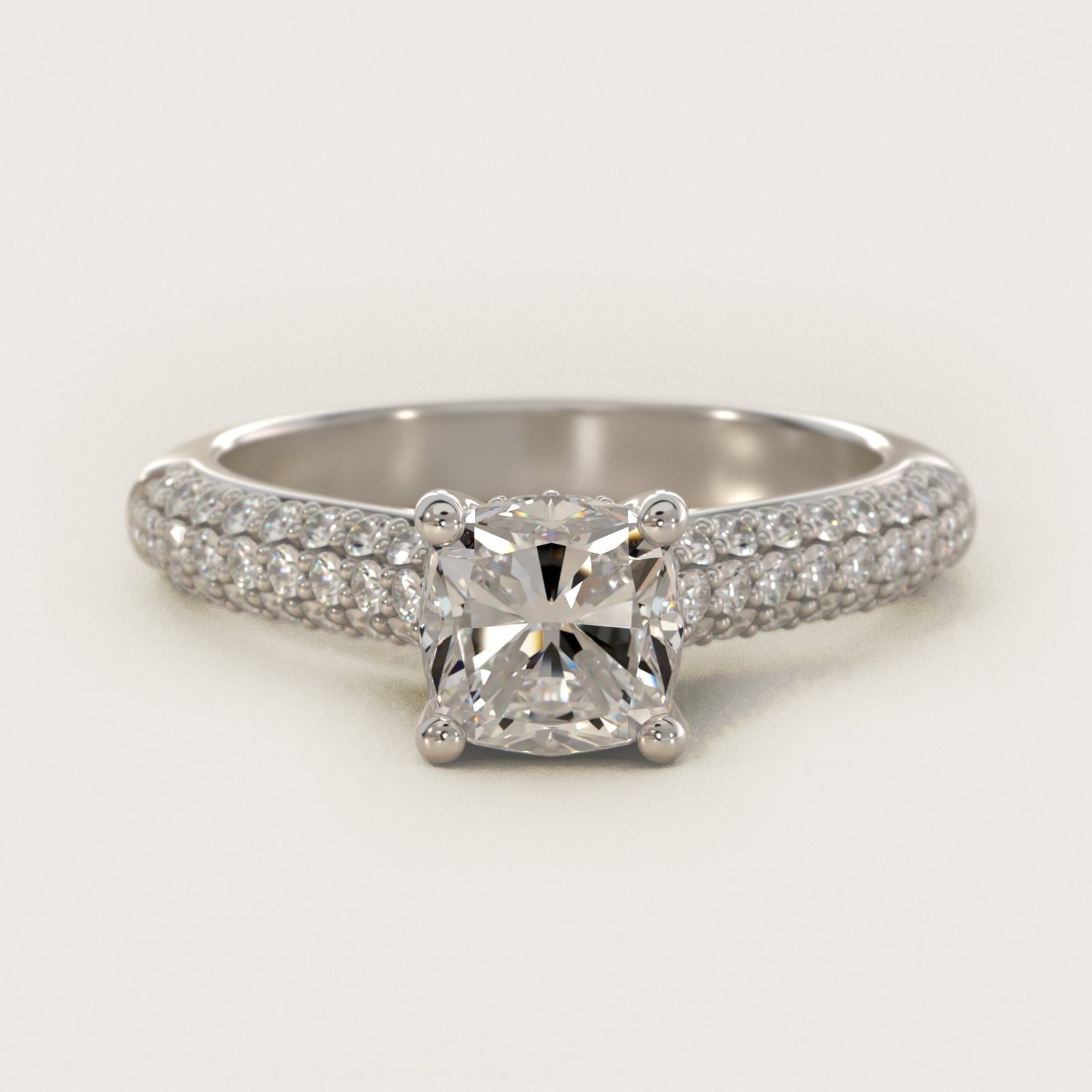Triple Row Pav? Cathedral Diamond Engagement Ring In 18k White Gold By James Allen - Cushion Center