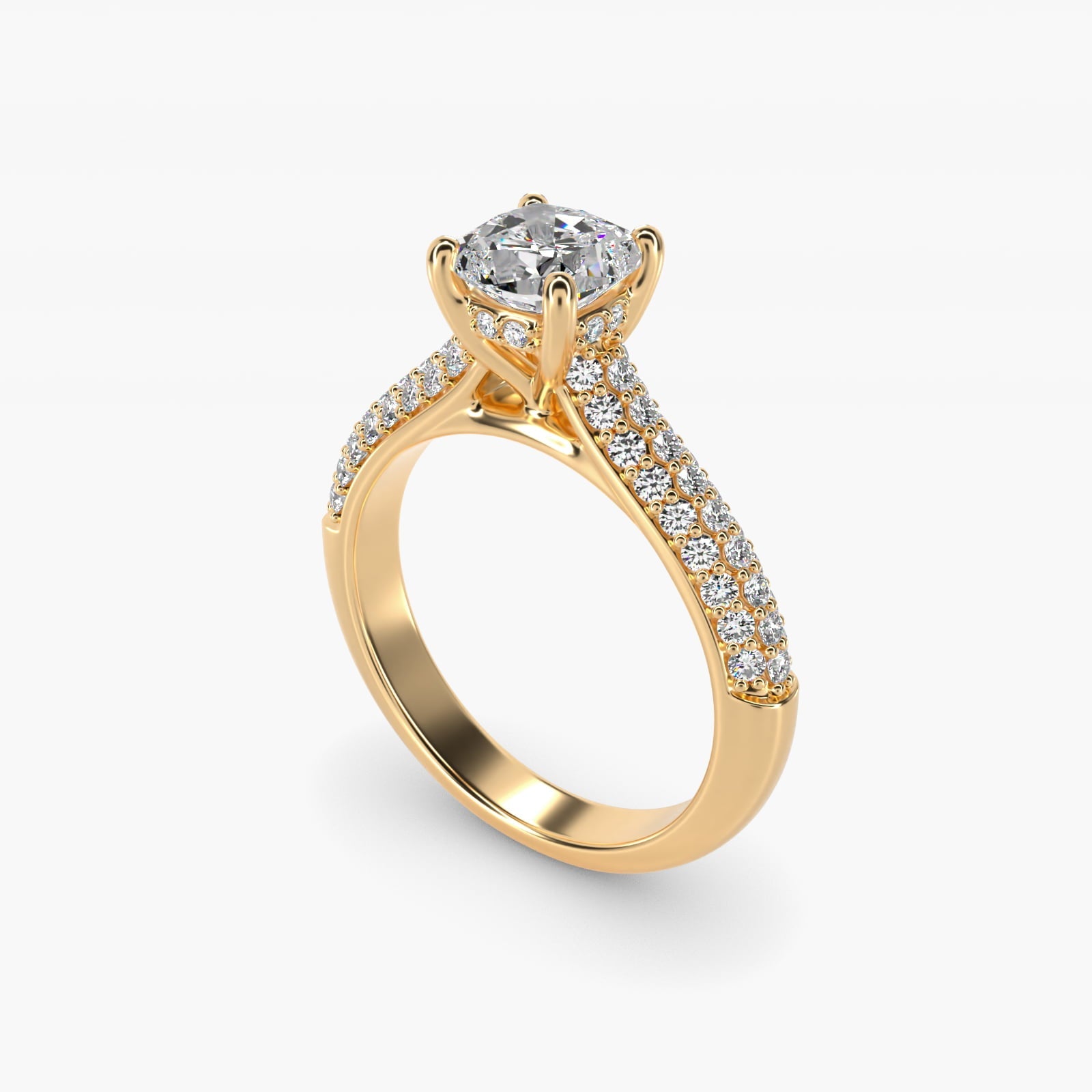 Triple Row Pav? Cathedral Diamond Engagement Ring In 18k Yellow Gold By James Allen - Cushion Center