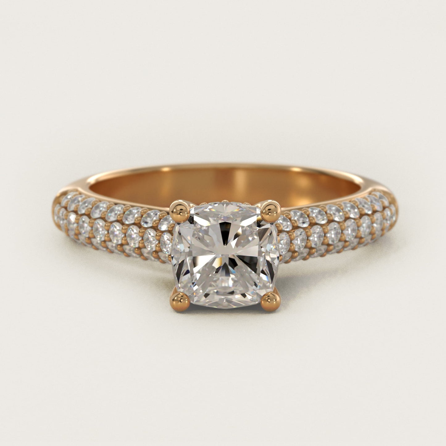Triple Row PavŽ Cathedral Diamond Engagement Ring In 14K Yellow Gold By James Allen - Cushion Center