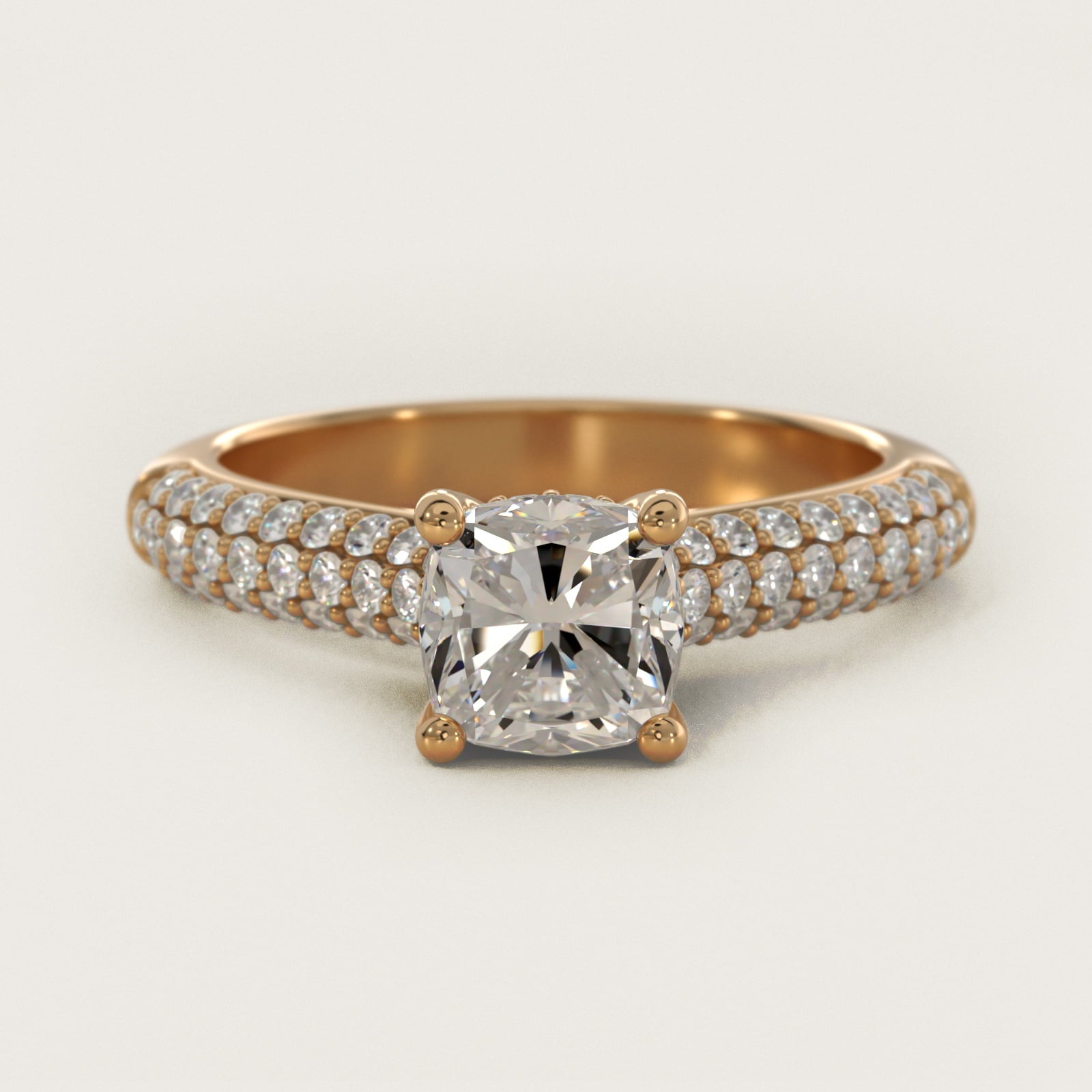 Triple Row PavŽ Cathedral Diamond Engagement Ring In 14K Yellow Gold By James Allen - Cushion Center