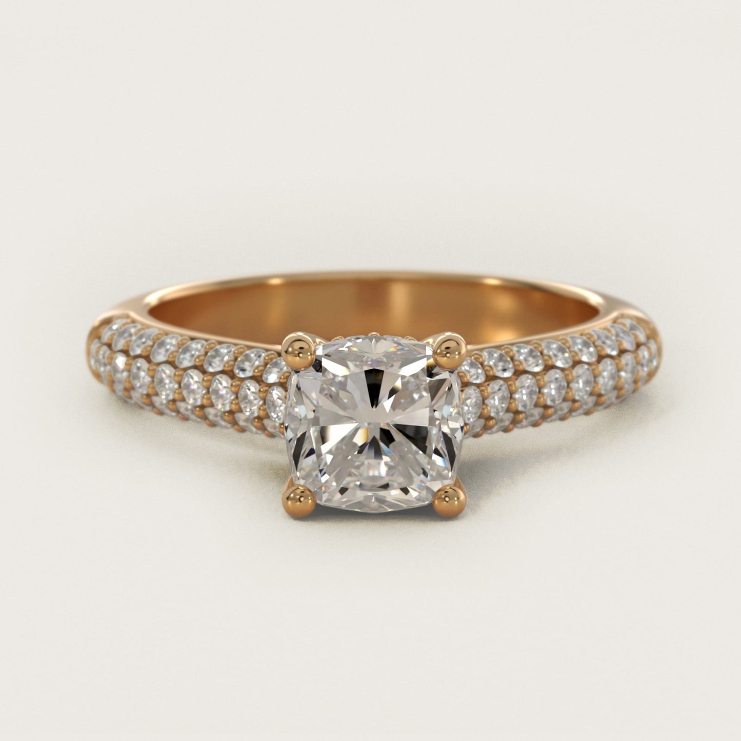 Triple Row Pav? Cathedral Diamond Engagement Ring In 18k Yellow Gold By James Allen - Cushion Center