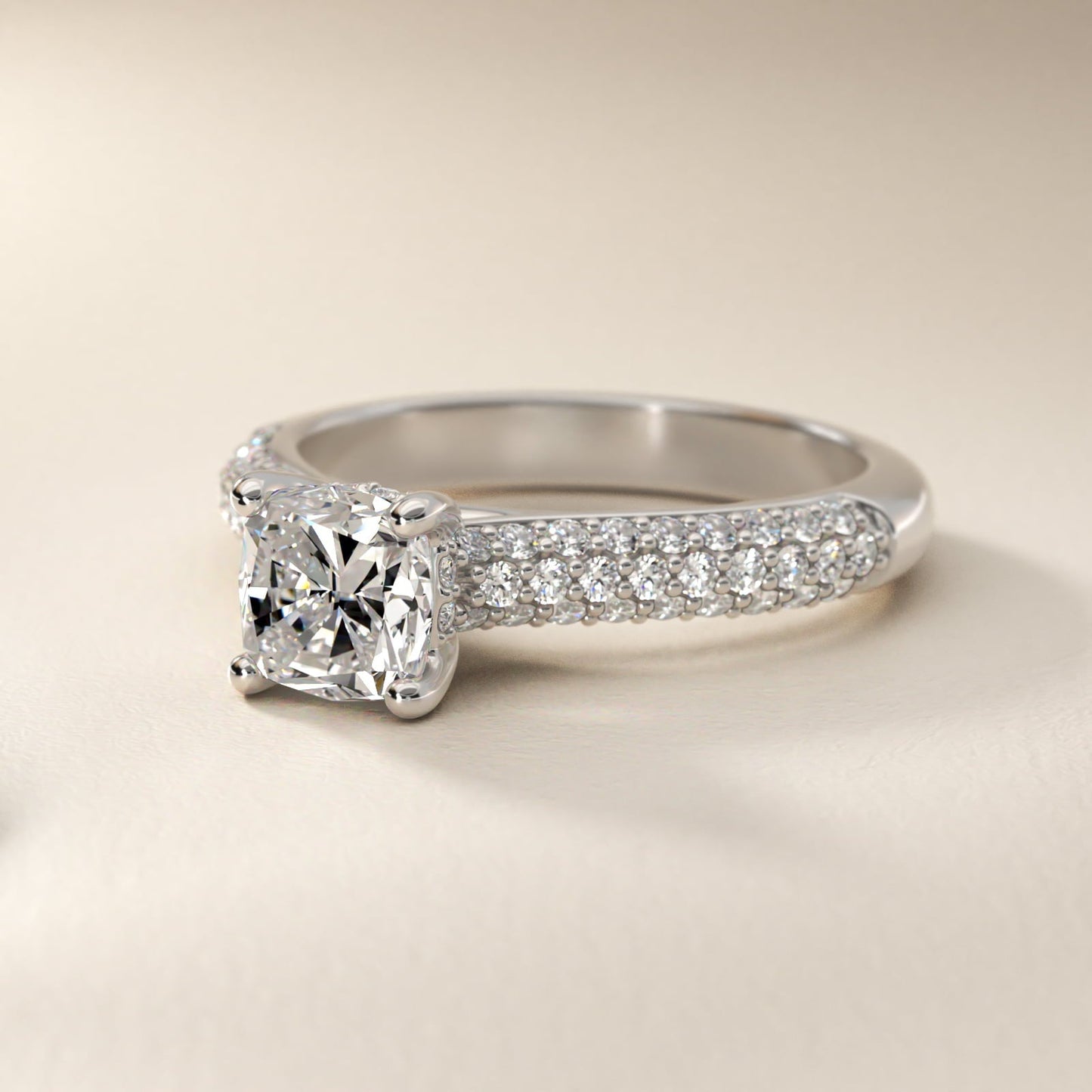 Triple Row Pav? Cathedral Diamond Engagement Ring In Platinum By James Allen - Cushion Center