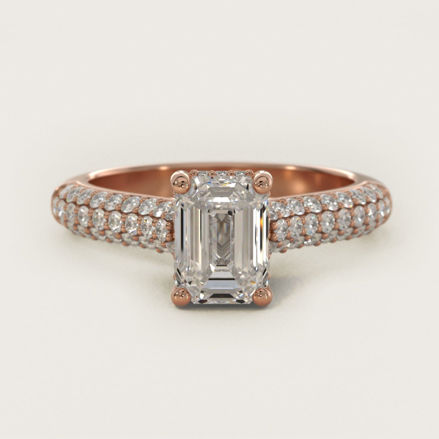 Triple Row Pav? Cathedral Diamond Engagement Ring In 18k Rose Gold By James Allen - Emerald Center