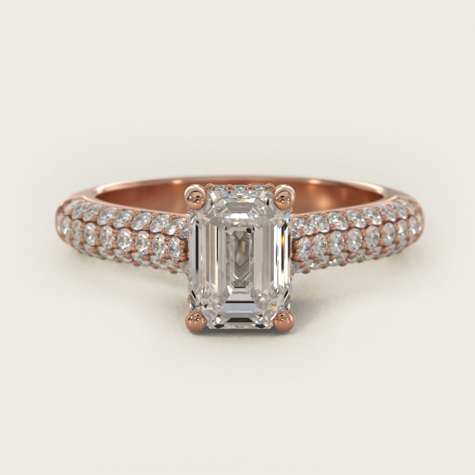 Triple Row Pav? Cathedral Diamond Engagement Ring In 18k Rose Gold By James Allen - Emerald Center