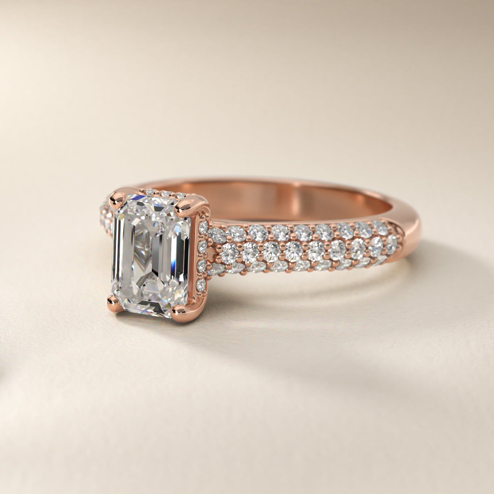 Triple Row Pav? Cathedral Diamond Engagement Ring In 18k Rose Gold By James Allen - Emerald Center