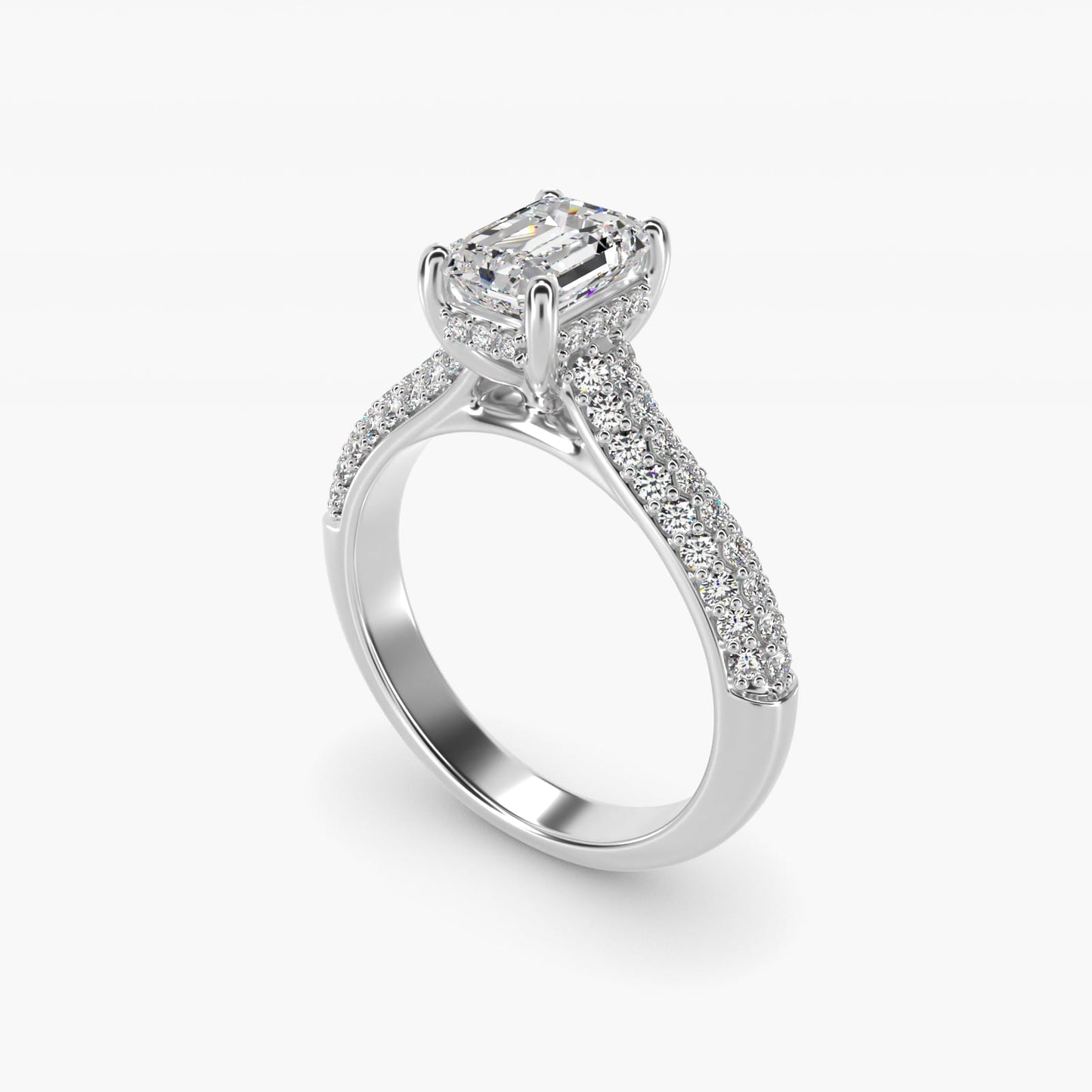 Triple Row PavŽ Cathedral Diamond Engagement Ring In 14K White Gold By James Allen - Emerald Center