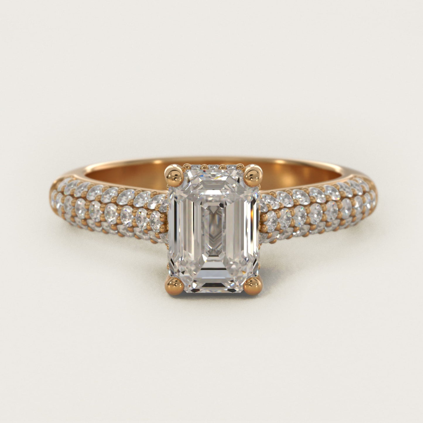 Triple Row PavŽ Cathedral Diamond Engagement Ring In 14K Yellow Gold By James Allen - Emerald Center