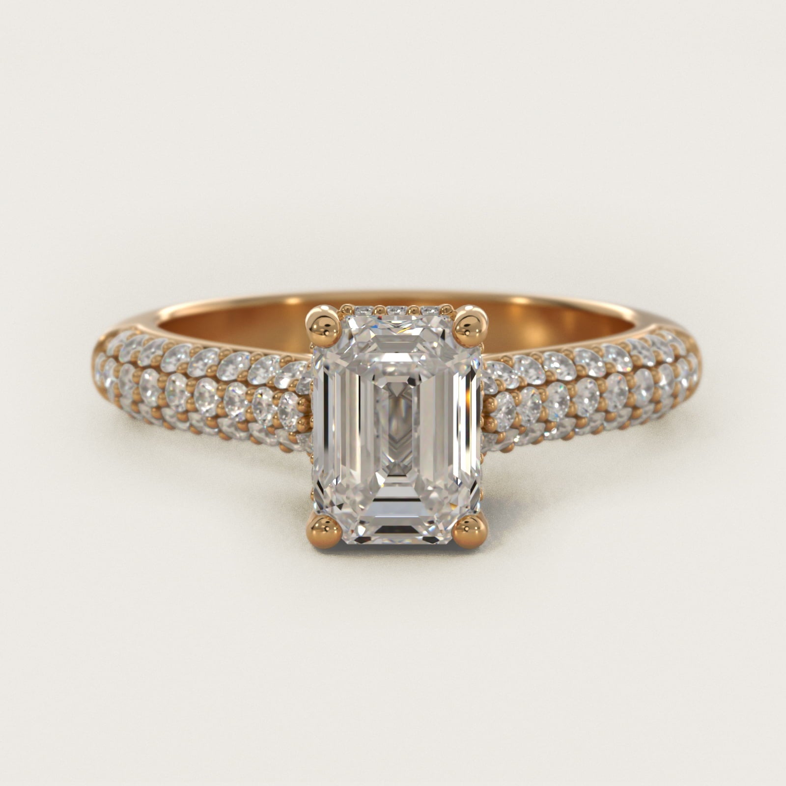 Triple Row Pav? Cathedral Diamond Engagement Ring In 18k Yellow Gold By James Allen - Emerald Center
