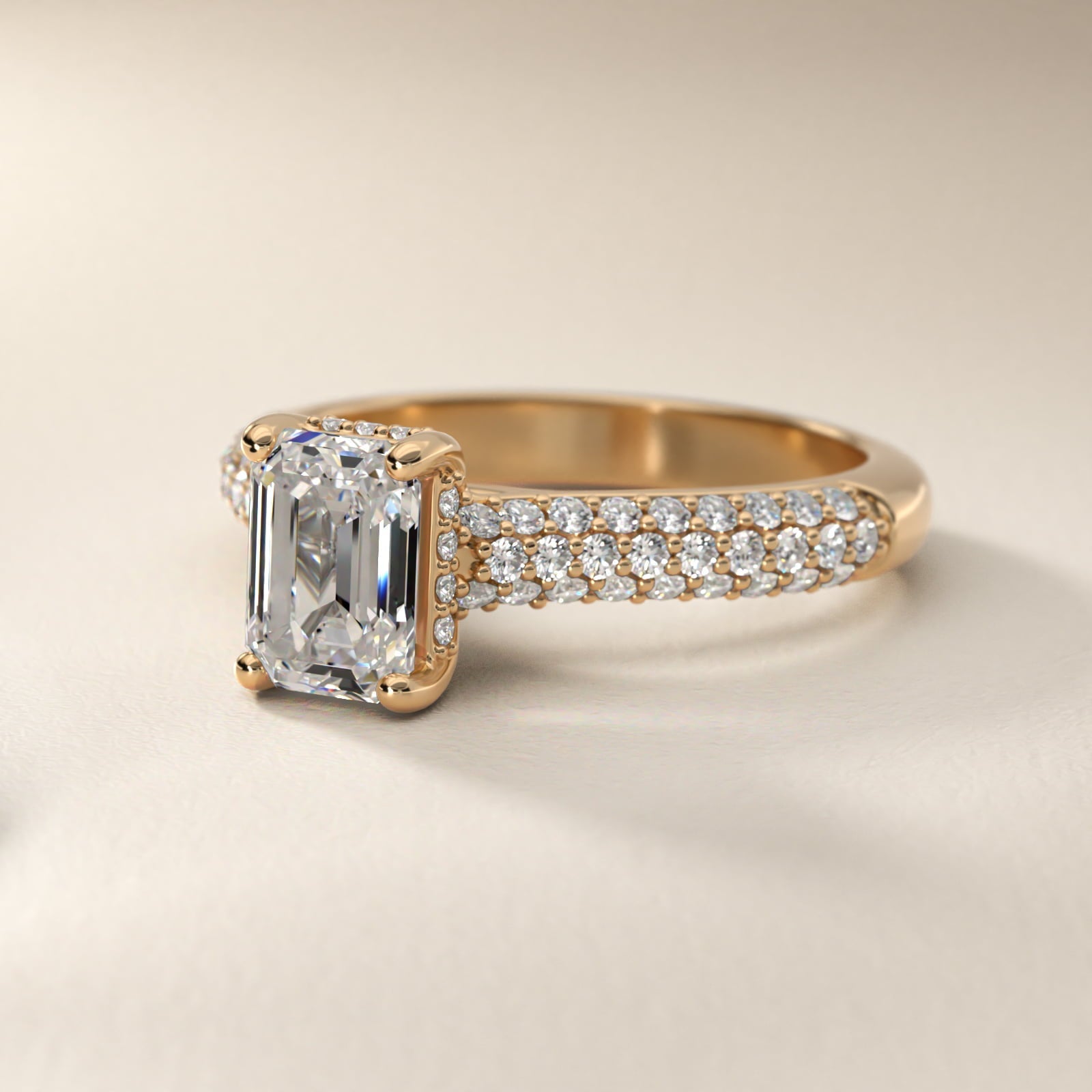 Triple Row Pav? Cathedral Diamond Engagement Ring In 18k Yellow Gold By James Allen - Emerald Center