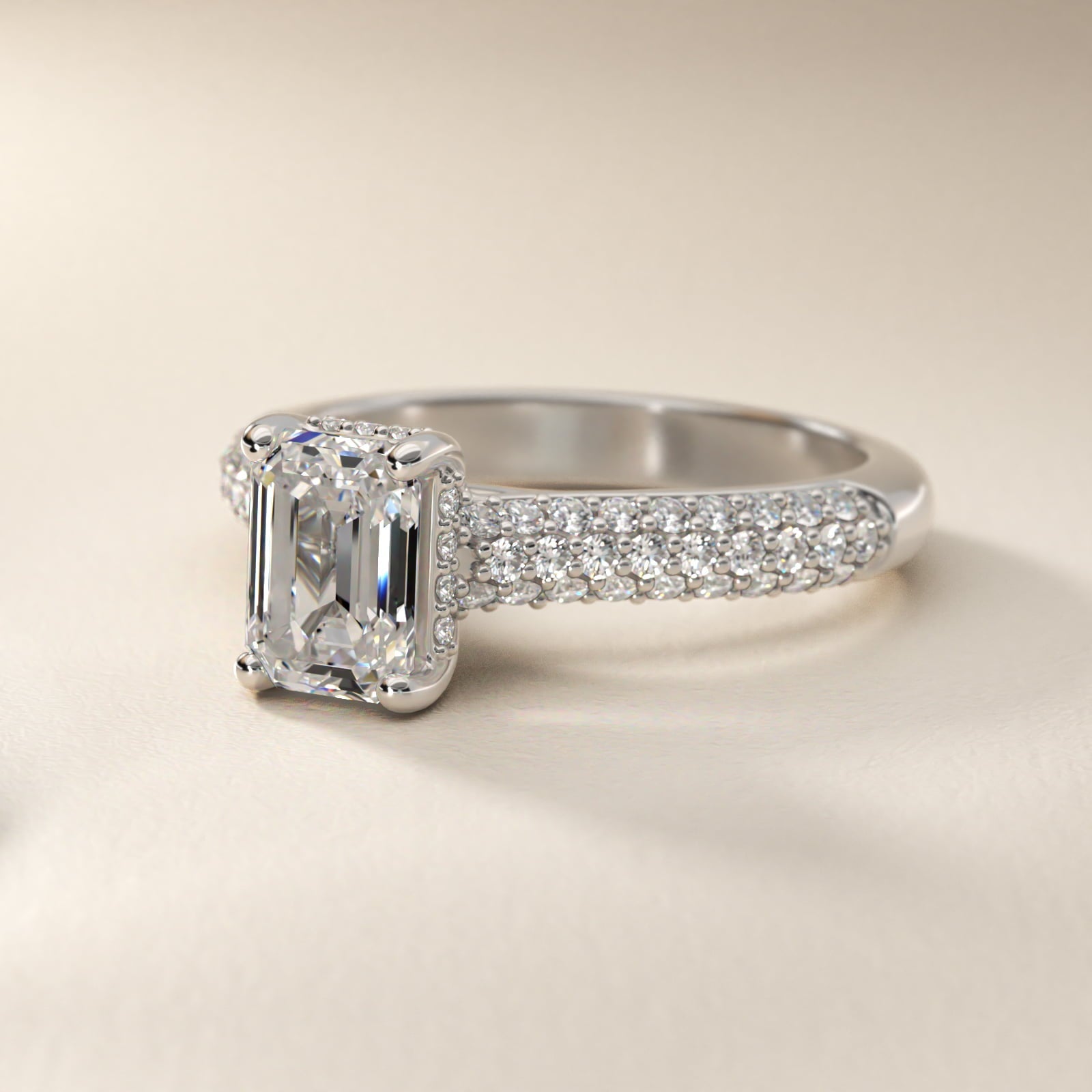 Triple Row Pav? Cathedral Diamond Engagement Ring In Platinum By James Allen - Emerald Center